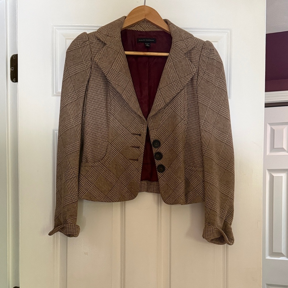 Banana Republic Brown Plaid Cropped Blazer Jacket